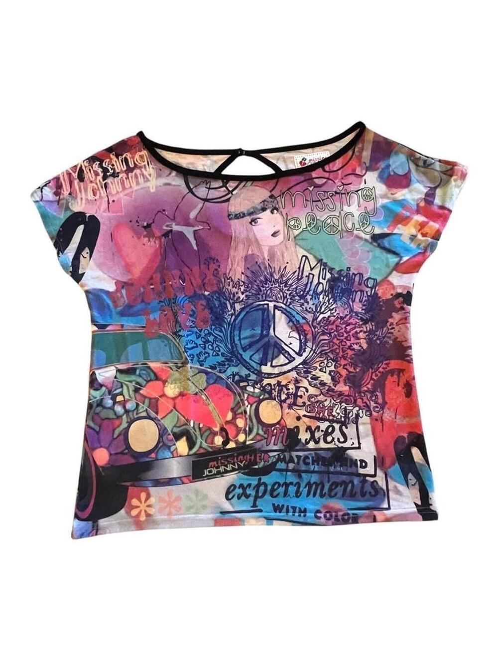 Euro Missing Johnny Psychedelic Hippie Multi Colored Graphic Tee